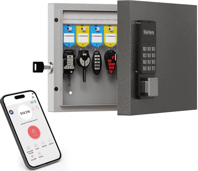 DiDiHere 16 Key Lock Box Wall Mount, Smart Key Cabinet, use One Time Password,Fixed Code, Bluetooth, Wi-Fi Remote, Key Unlock, Security Lockbox Organizer for Valets, Hotel, Car, Office Key Management & Storage - Image 1